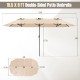 Double-sided 15.5 ft beige patio umbrella with LED solar lights, crank handle, and air vent for enhanced shade coverage.