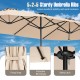Close-up of the 15.5 ft beige patio umbrella's sturdy ribs and protective rib pockets, designed for stability and wind.