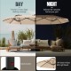 15.5 ft beige patio umbrella with LED solar lights, double-sided design for large shade coverage, ideal for outdoor.