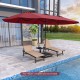 Red 15.5 ft double-sided patio umbrella with LED solar lights, crank handle, and sturdy metal ribs for outdoor shade.