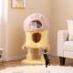 Cute monster-themed cat tower in yellow with two condos, sisal scratching post, and plush hanging toys for playful cats.