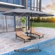 Double-sided 15.5 ft gray patio umbrella with LED solar lights, crank handle, and water-repellent fabric for outdoor.