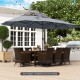 15.5 ft gray patio umbrella with LED solar lights, double-sided design, and crank handle for outdoor shade and ambiance.