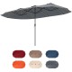 15.5 ft gray patio umbrella with LED solar lights, double-sided design, and crank handle for easy operation.