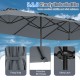 Close-up of the 15.5 ft gray patio umbrella's sturdy ribs and protective pockets, designed for stability and wind.