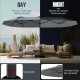 15.5 ft gray patio umbrella with LED solar lights, double-sided design for large shade coverage, ideal for outdoor.