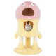 Cute monster-themed cat tower in yellow with cozy condos, sisal scratching post, and plush hanging toys for playful.