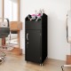 Salon trolley cart in black with 3 drawers, lockable cabinet, and 360° rolling wheels for mobile storage in salons.