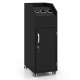 Salon trolley cart in black with 3 pull-out drawers, lockable cabinet, and 360° rolling wheels for mobile storage.