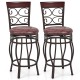 Set of 2 vintage 26-inch bar stools with backrest and footrest, featuring a brown PU leather seat and metal frame.