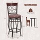 26-inch vintage bar stool with backrest and footrest, brown PU leather seat, 360° swivel, ideal for kitchen or bar use.
