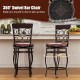 Set of 2 vintage 26-inch bar stools with backrest, 360° swivel, and brown PU leather for kitchen or bar use.