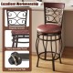 Vintage 26-inch bar stool with backrest, brown PU leather seat, heavy-duty metal frame, ideal for kitchen or bar use.
