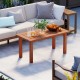 Rectangular patio coffee table with slatted tabletop, made of high-quality wood, ideal for deck or poolside use.