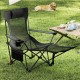 Reclining camping chair in gray with removable footrest, adjustable backrest, and breathable mesh fabric for outdoor.