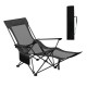 Reclining camping chair in gray with removable footrest, adjustable backrest, and side storage pocket for outdoor.
