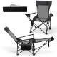 Reclining camping chair in gray with thick padded headrest and wide armrests, ideal for comfort during outdoor.