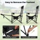 Reclining camping chair with removable footrest, adjustable backrest, and breathable mesh fabric for outdoor comfort.