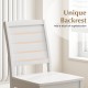 White wood dining chair featuring a unique backrest design, crafted from solid rubber wood for farmhouse-style kitchens.