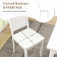 White wood dining chair with curved backrest and wide seat, featuring rubber wood legs for kitchen comfort and.