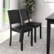 Armless black wood dining chairs with rubber wood legs, showcasing a sturdy design and comfortable curved backrest.