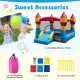 3-in-1 inflatable bounce house with slide and basketball hoop, made of durable 420D oxford cloth, for outdoor fun.