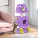 Purple cute monster-themed cat tower featuring two cozy condos and a sisal scratching post for playful kittens.
