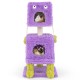 Cute monster-themed cat tower in purple with two cozy condos and a sisal scratching post for playful cats.