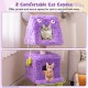 Purple monster-themed cat tower featuring two cozy condos for cats to rest, with plush fabric and sisal scratching post.