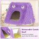 Purple monster-themed cat condo with removable roof, ultra-soft plush fabric, and cozy interior for small cats.