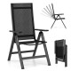 Adjustable outdoor dining chair in black with padded seat, 7-position backrest, and foldable design for easy storage.