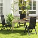 Black outdoor dining chairs with soft padded seats and adjustable backrests, set of 2, perfect for patio relaxation.