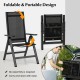 Black outdoor dining chair with soft padded seat, foldable design, and adjustable backrest for easy transport and.