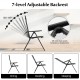 Outdoor dining chair with 7-position adjustable backrest, black aluminum frame, and soft padded seat for comfort.