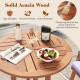 Detail of the smooth, slatted surface of the 39-inch outdoor acacia wood bar table, showcasing its natural beauty and.