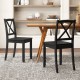 Black wood dining chair set of 2 with rubber wood legs and curved backrest, perfect for elegant farmhouse dining.