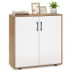 Coffee bar cabinet in natural finish, featuring a compact design and sleek white doors, perfect for any living space.