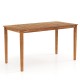Rectangular outdoor dining table made of acacia wood, accommodates 4-6 people, features slatted top for easy cleaning.