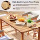 Rectangular outdoor dining table made of acacia wood, accommodating 4-6 people, featuring slatted tabletop for easy.