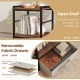 Nightstand with open storage shelf and removable fabric drawer in rustic brown, ideal for bedroom or living room use.