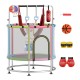 Kids trampoline with 55" jumping mat, safety net, and adjustable gym bar, perfect for fun playtime at home or daycare.