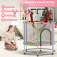 Kids trampoline with 55" jumping mat, pink color, and adjustable gym bar for safe, fun play for ages 3-6.