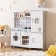 Pretend play kitchen for kids with stove, sink, washing machine, and realistic sounds, perfect for imaginative play.