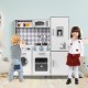 Pretend play kitchen for kids with realistic sounds, lights, and multiple features for immersive cooking fun.