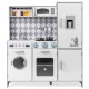 Pretend play kitchen for kids with stove, washing machine, and realistic sounds, perfect for imaginative cooking fun.