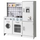 Pretend play kitchen for kids with stove, sink, washing machine, and realistic sounds, ideal for imaginative play.