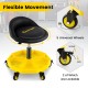Height adjustable yellow rolling garage stool with tool tray storage, 5 wheels, and padded seat for comfort and.