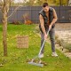 Aluminum lawn rake with 19 curved tines, adjustable angle, and long handle for efficient soil loosening and leaf.