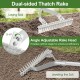20-inch aluminum lawn rake with dual-sided tines, adjustable angle head for laying sod and leveling soil efficiently.
