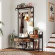 Rustic brown 70-inch hall tree with shoe storage bench, featuring hooks and shelves for organized entryway storage.